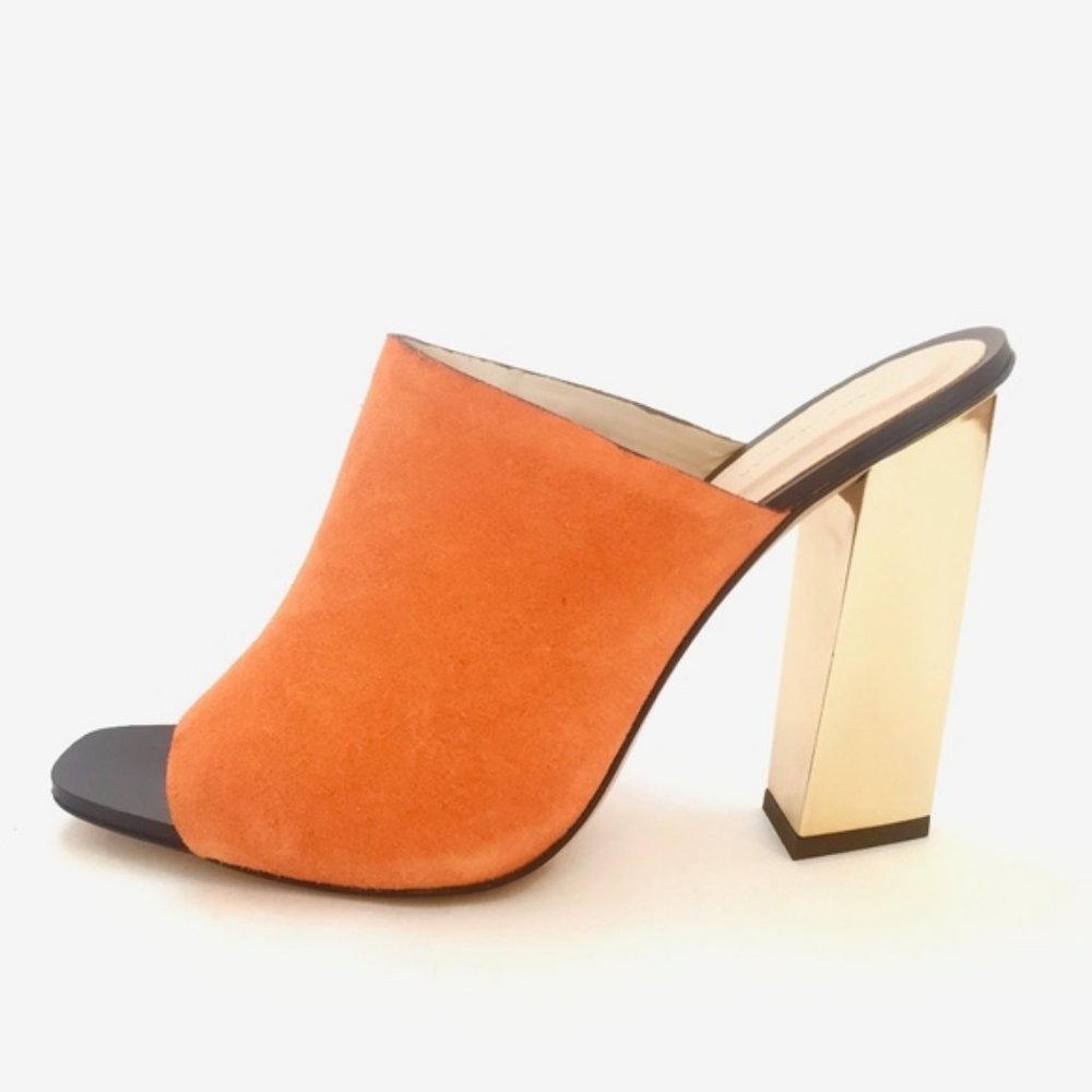 Zara Orange Leather Heeled Mules with Gold Heel 6